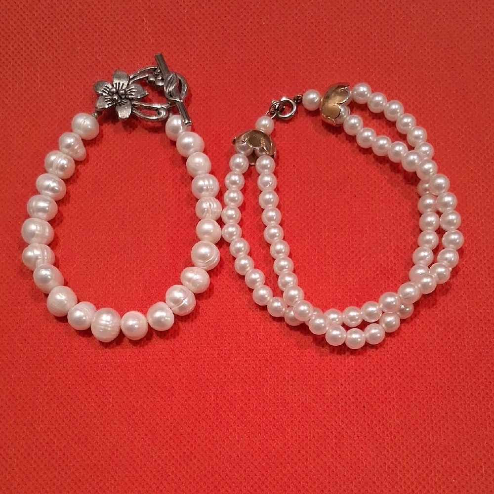 Two Faux Pearl Bracelets